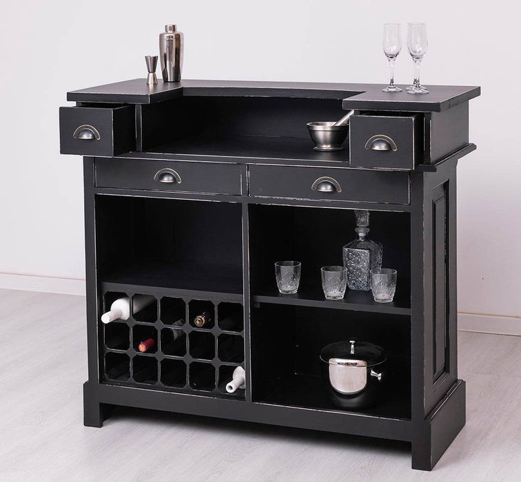 Vintage Weinbar aus Massivholz mit Flaschenfach für 15 Flaschen -