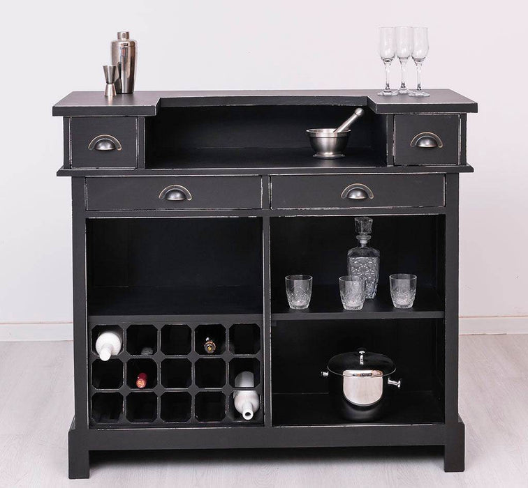 Vintage Weinbar aus Massivholz mit Flaschenfach für 15 Flaschen -