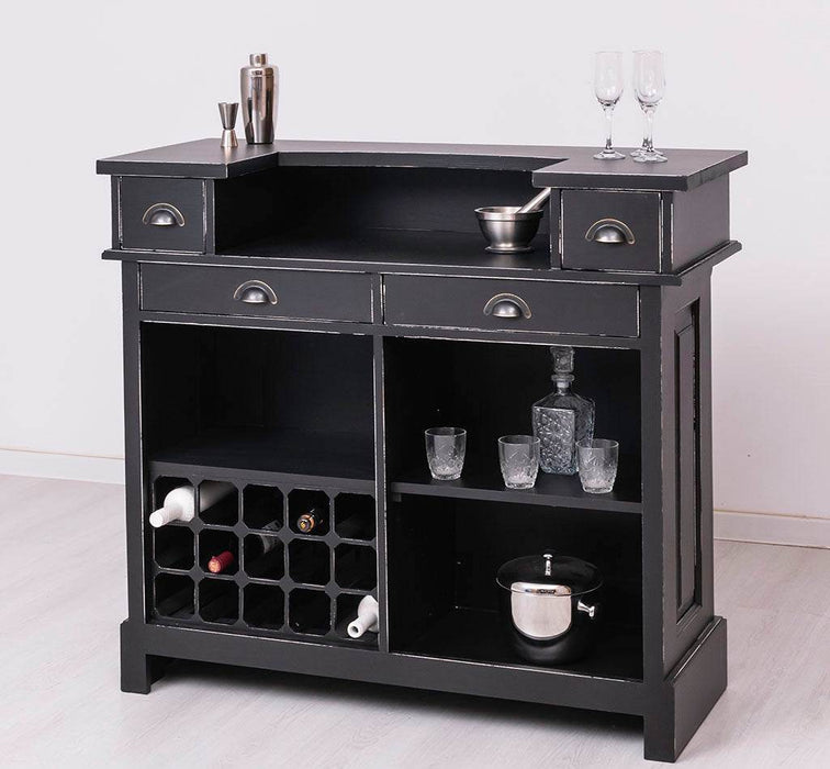 Vintage Weinbar aus Massivholz mit Flaschenfach für 15 Flaschen -