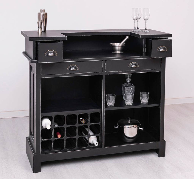 Vintage Weinbar aus Massivholz mit Flaschenfach für 15 Flaschen -
