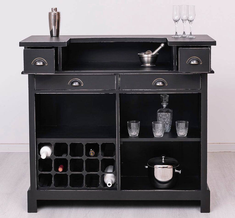 Vintage Weinbar aus Massivholz mit Flaschenfach für 15 Flaschen -