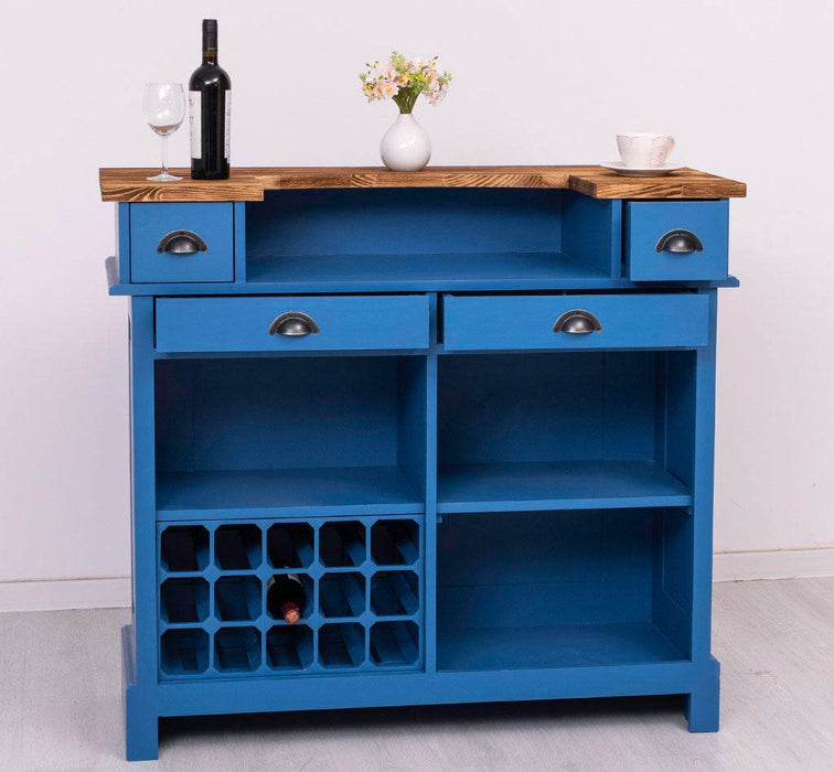 Vintage Weinbar aus Massivholz mit Flaschenfach für 15 Flaschen -