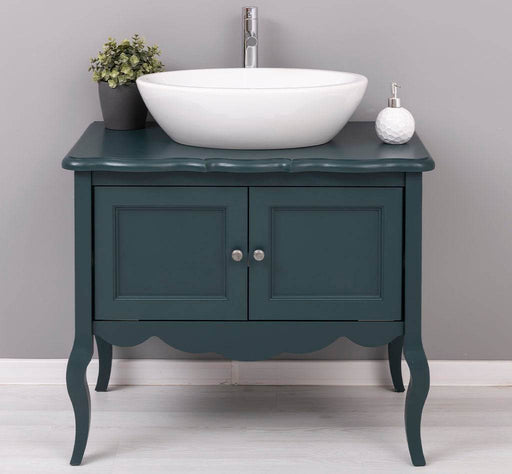 Waschbeckenunterschrank aus Massivholz | Waschtisch mit 2 Türen und geschwungenen Beinen - Petrol