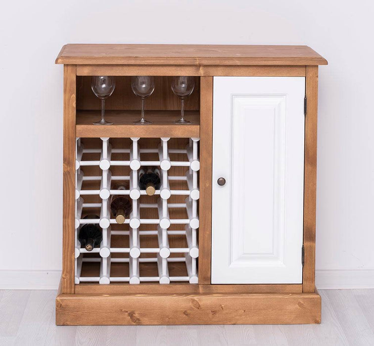 Weinschrank aus Massivholz | Weinregal mit Ablage und Tür - Gewachst