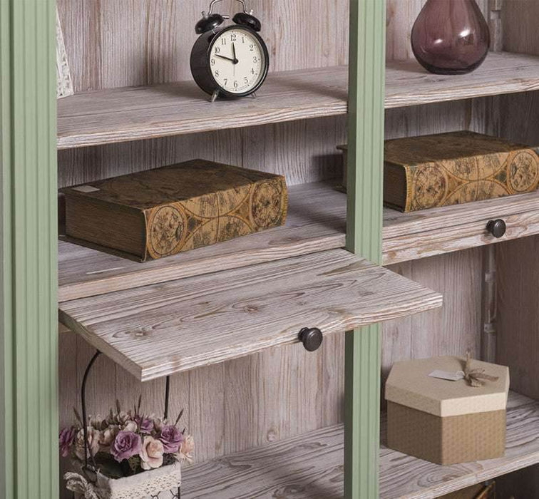 Regalwand aus Massivholz mit zwei Ausziehplatten - Bücherregal -