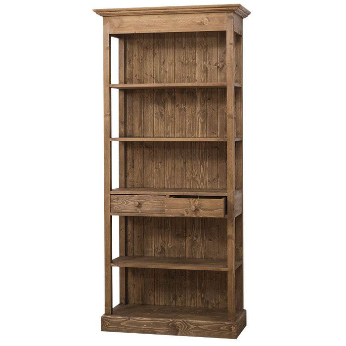 Schlichtes Regal aus Massivholz mit Schubladen und offenen Seiten -