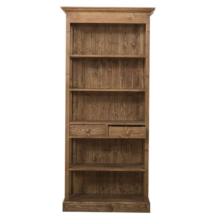 Schlichtes Regal aus Massivholz mit Schubladen und offenen Seiten -