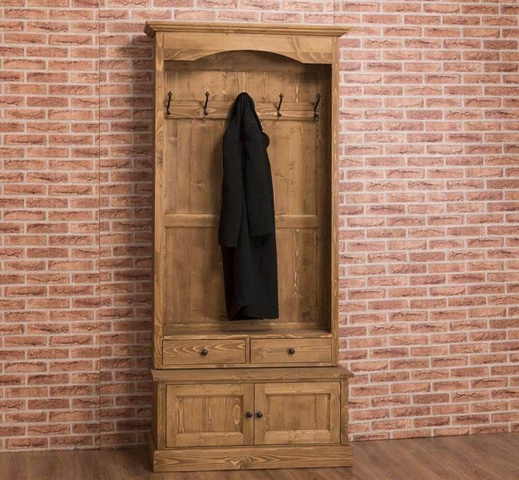Garderobenschrank aus Massivholz mit 5 Haken & Stauraum - Creme