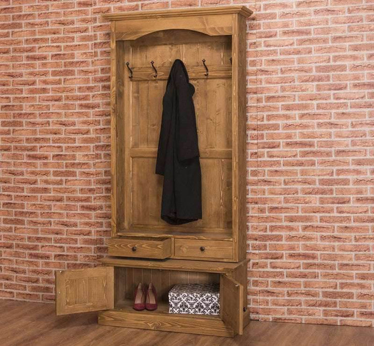 Garderobenschrank aus Massivholz mit 5 Haken & Stauraum - Creme