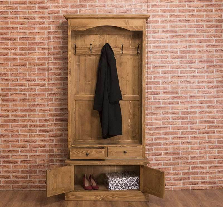 Garderobenschrank aus Massivholz mit 5 Haken & Stauraum - Creme