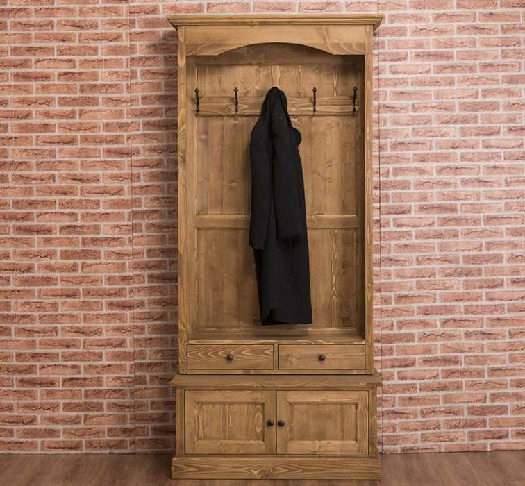 Garderobenschrank aus Massivholz mit 5 Haken & Stauraum - Pinie | Natur