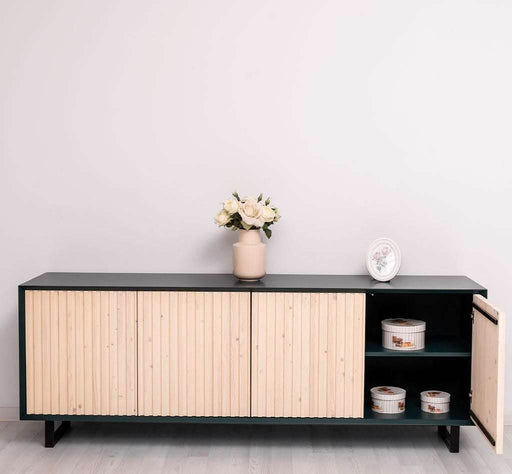 Großes TV-Board aus Massivholz | Sideboard mit geschlossener Front - Petrol