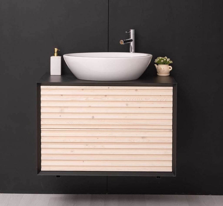 Waschbeckenunterschrank aus Massivholz | Waschtischunterschrank für Aufsatzwaschbecken | Wandmontage -