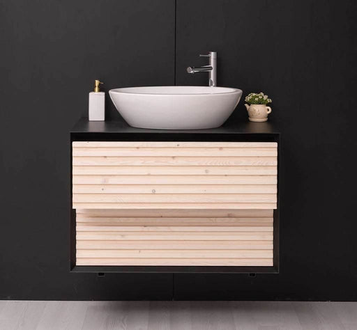 Waschbeckenunterschrank aus Massivholz | Waschtischunterschrank für Aufsatzwaschbecken | Wandmontage -