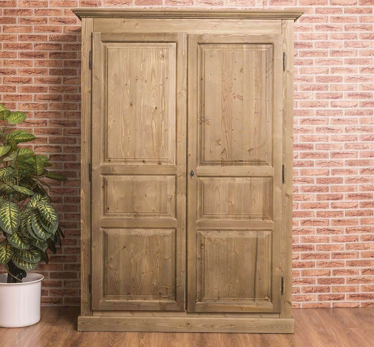 Massiver Kleiderschrank mit zwei Türen - Pinie | gebürstet | 1