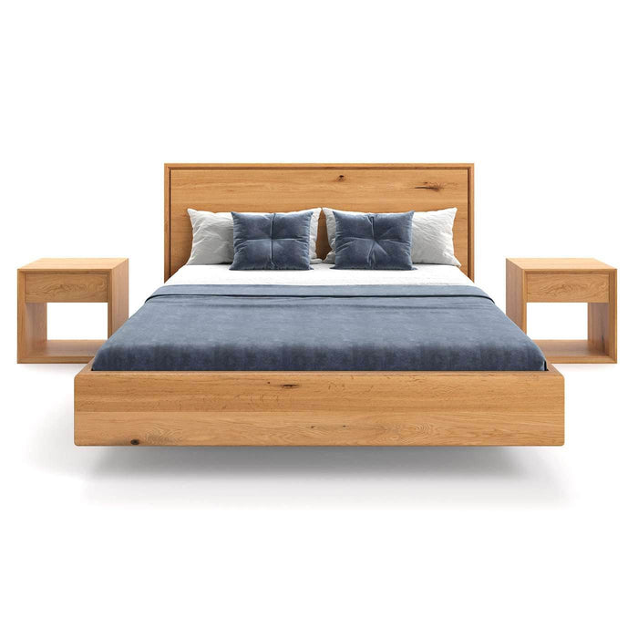 Schlafzimmer-Set | Schwebebett aus massiver Eiche mit zwei Nachttischen | VALOR und 2x Modena Beistelltisch - 140 x 200