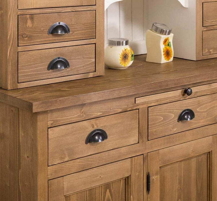 Küchen- und Buffetschrank aus Massivholz im Landhausstil-Gewachst-Weiß-links-detail