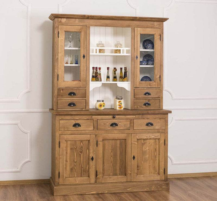 Küchen- und Buffetschrank aus Massivholz im Landhausstil - Gewachst | Weiß-links