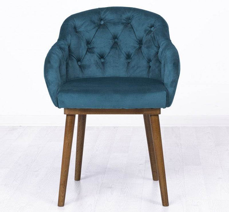 Chesterfield Stuhl aus Massivholz in verschiedenen Farben | Lounge Sessel kaptioniert - Azurblau