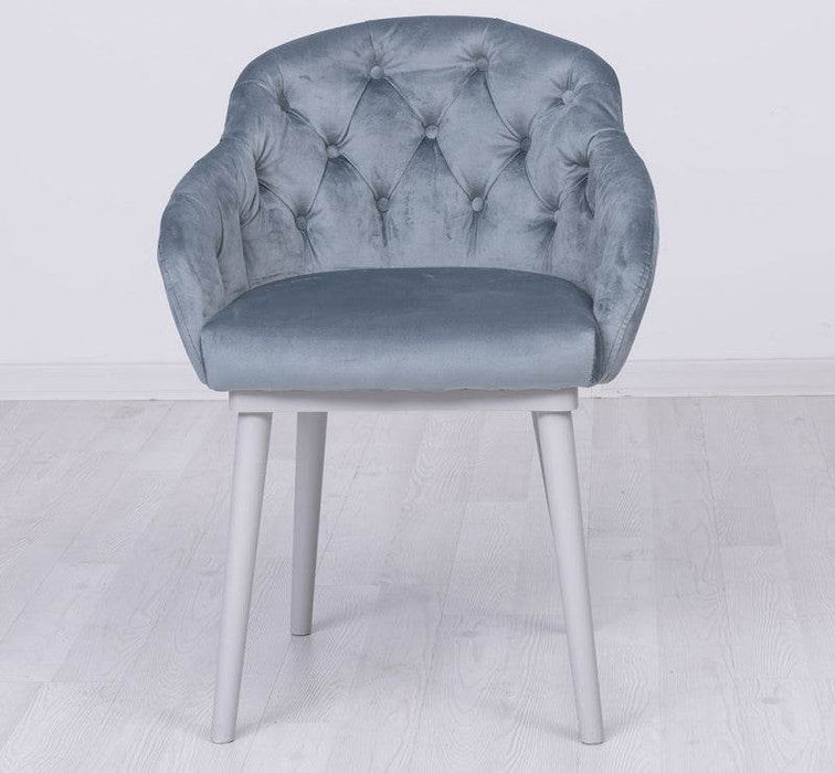 Chesterfield Stuhl aus Massivholz in verschiedenen Farben | Lounge Sessel kaptioniert - Graublau