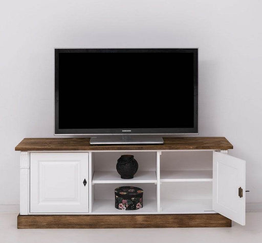 Konsole aus Massivholz | TV-Board mit 2 Türen - Geflammt und gebürstet | Weiß