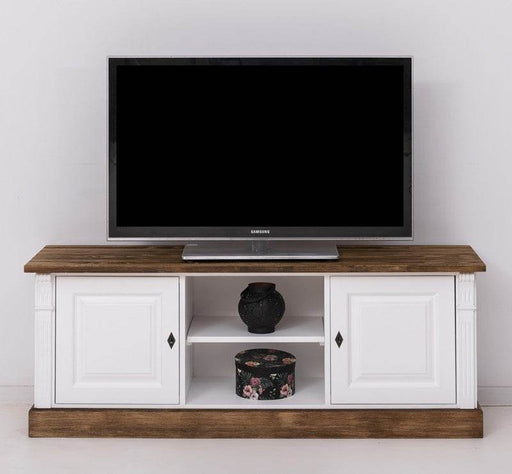 Konsole aus Massivholz | TV-Board mit 2 Türen - Geflammt und gebürstet | Weiß