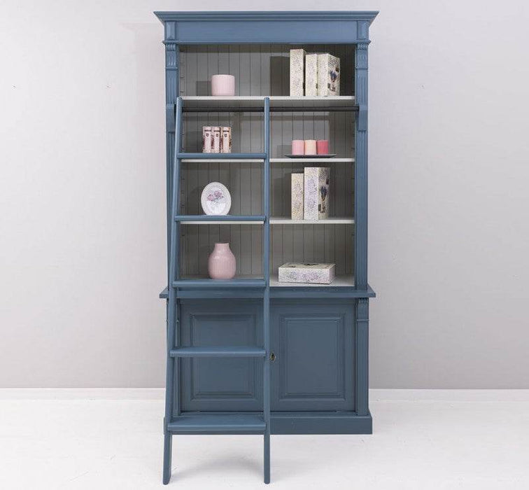 Bücherregal aus Massivholz | Bibliothek | 2-teilig | inklusive Leiter - Blau