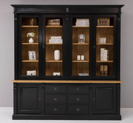 Großer Bücherschrank aus Massivholz | 2-teiliger Aktenschrank | Vitrine | Wohnzimmerschrank - Schwarz
