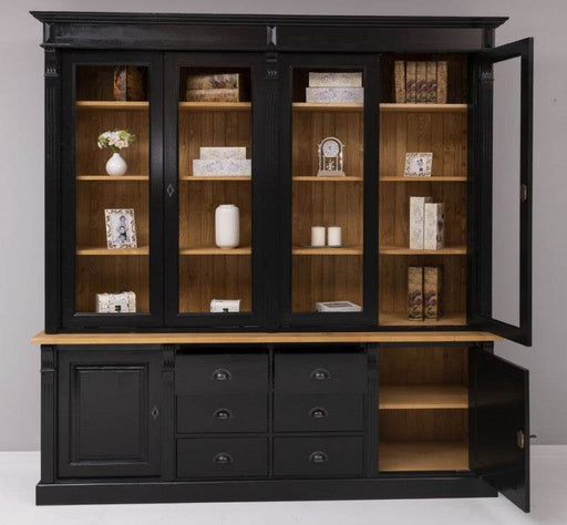 Großer Bücherschrank aus Massivholz | 2-teiliger Aktenschrank | Vitrine | Wohnzimmerschrank - Schwarz