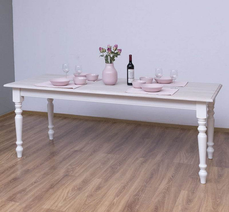 Esstisch aus Massivholz mit gedrehten Beinen - Eiche lackiert | Beige