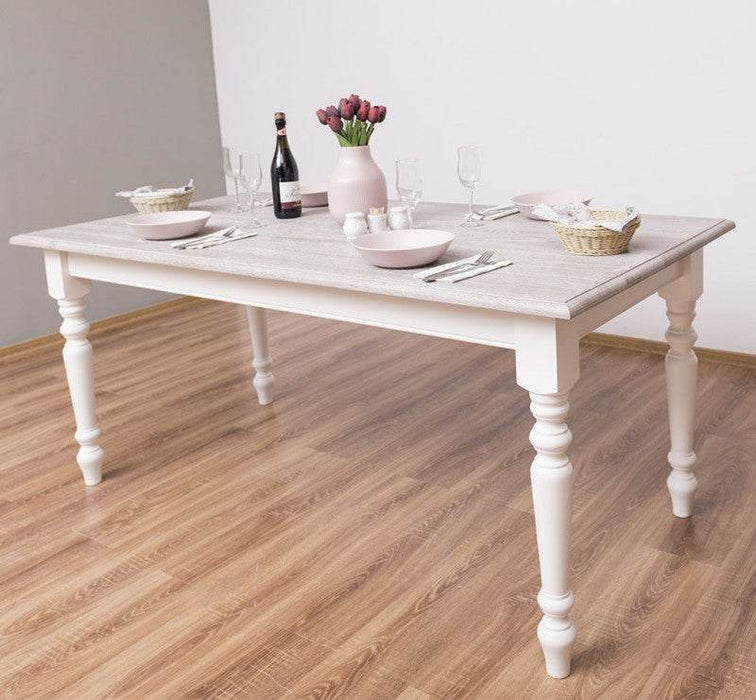 Esstisch aus Massivholz mit gedrehten Beinen - Eiche lackiert | Beige