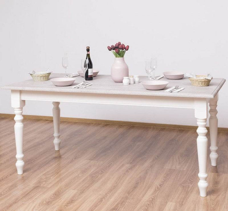 Esstisch aus Massivholz mit gedrehten Beinen - Eiche lackiert | Beige