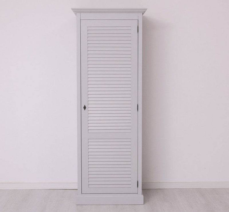 Abschließbarer Kleiderschrank aus Massivholz mit Lamellentür - Grau