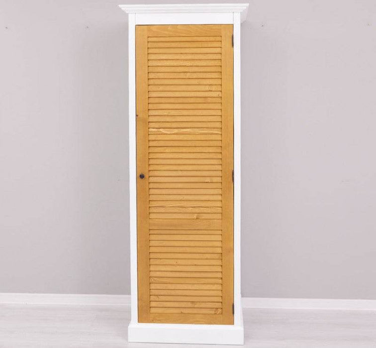 Abschließbarer Kleiderschrank aus Massivholz mit Lamellentür - Weiß | Gewachst