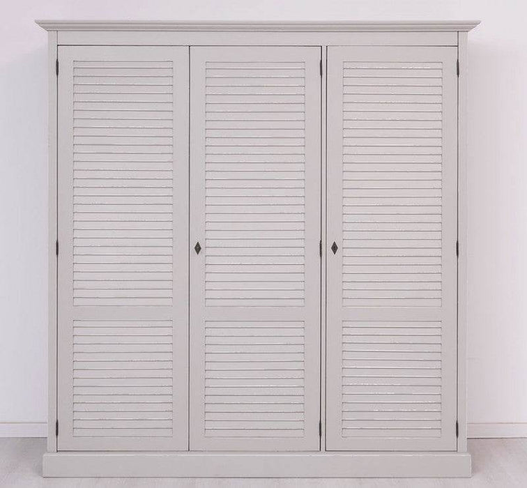 Abschließbarer Kleiderschrank aus Massivholz mit Lamellentüren - Taupe