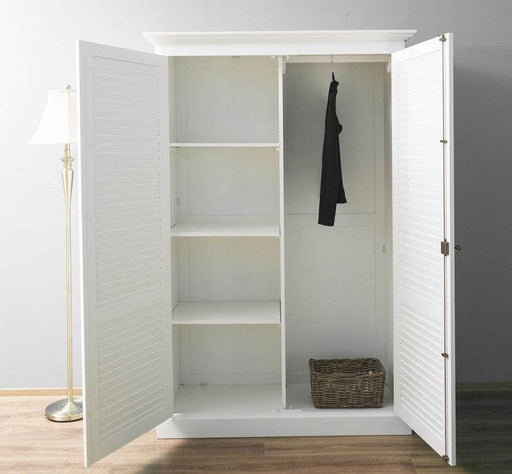 Abschließbarer Kleiderschrank aus Massivholz mit Lamellentüren | Vintage | 2-Türer - Weiß