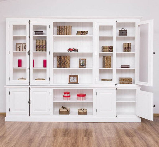 Großer Bücherschrank aus Massivholz mit externem Verschlusssystem | Wohnzimmerschrank - Weiß