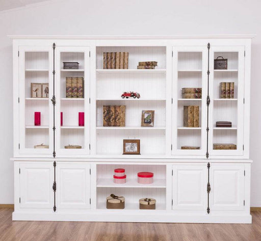 Großer Bücherschrank aus Massivholz mit externem Verschlusssystem | Wohnzimmerschrank - Weiß
