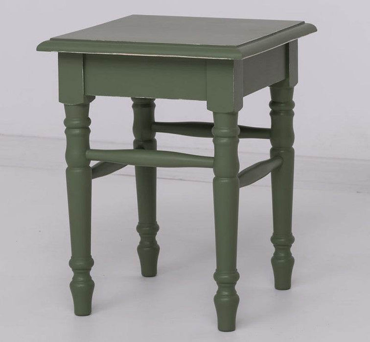 Hocker aus Massivholz mit gedrechselten Beinen - Vintage Grün