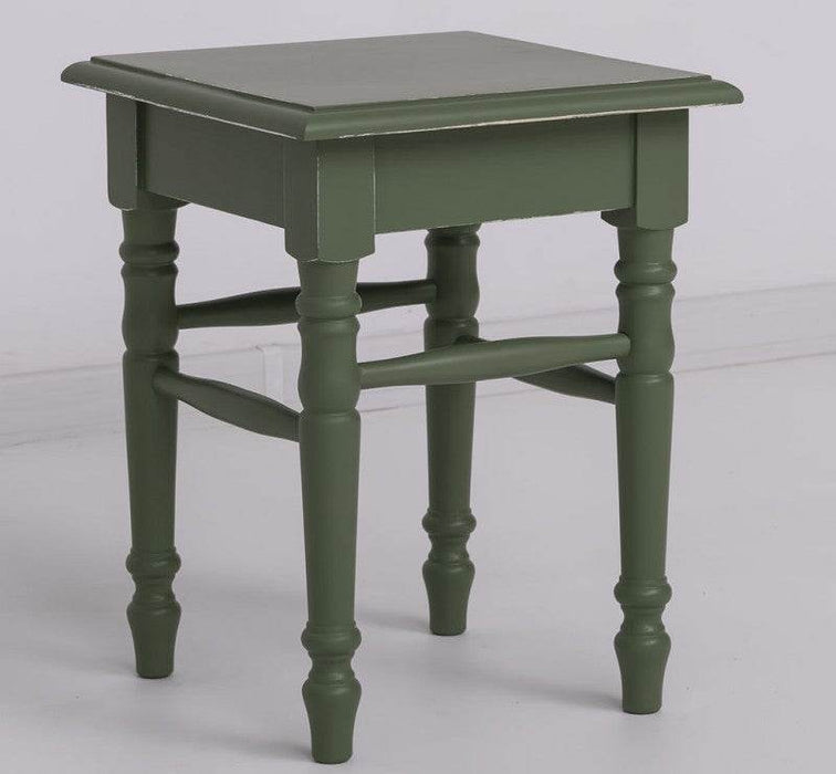 Hocker aus Massivholz mit gedrechselten Beinen - Vintage Grün