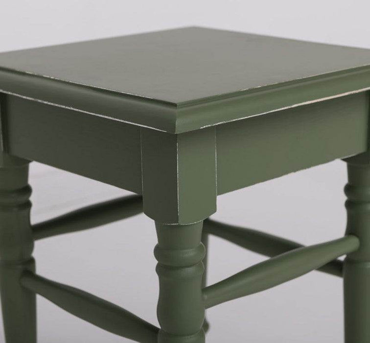 Hocker aus Massivholz mit gedrechselten Beinen - Vintage Grün