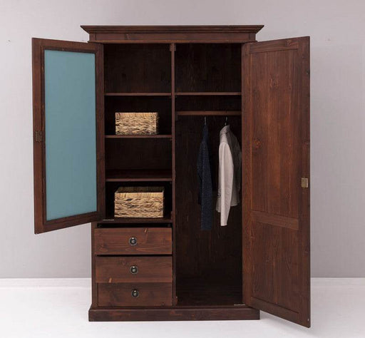 Kleiderschrank aus Massivholz mit Spiegeltür - Natur | Lack
