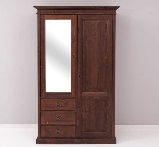 Kleiderschrank aus Massivholz mit Spiegeltür - Natur | Lack