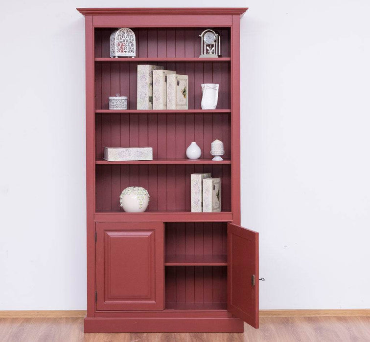Landhaus Bücherregal aus Massivholz mit Schranktüren in verschiedenen Farben - Weiß