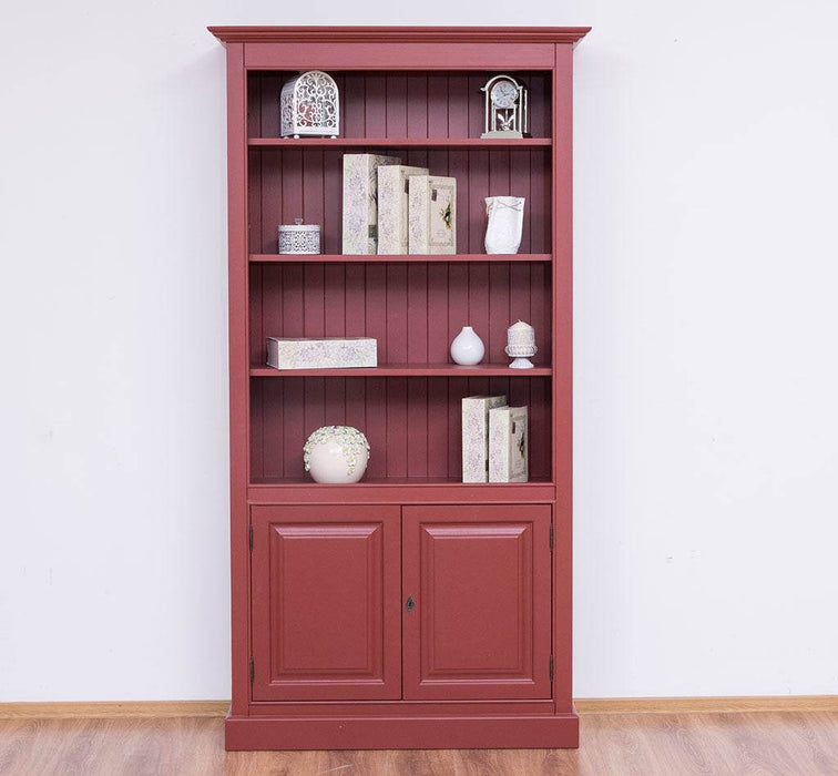 Landhaus Bücherregal aus Massivholz mit Schranktüren in verschiedenen Farben - Rot