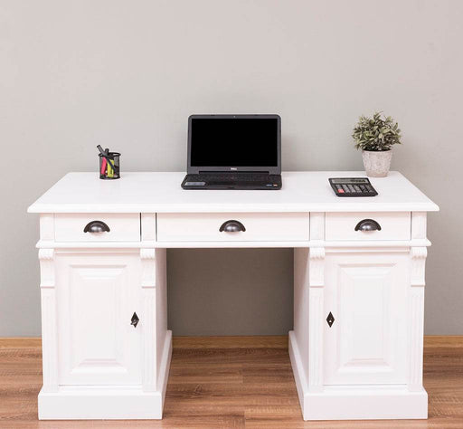 Massiver Bürotisch | Schreibtisch mit Türen und Schubladen - Weiß