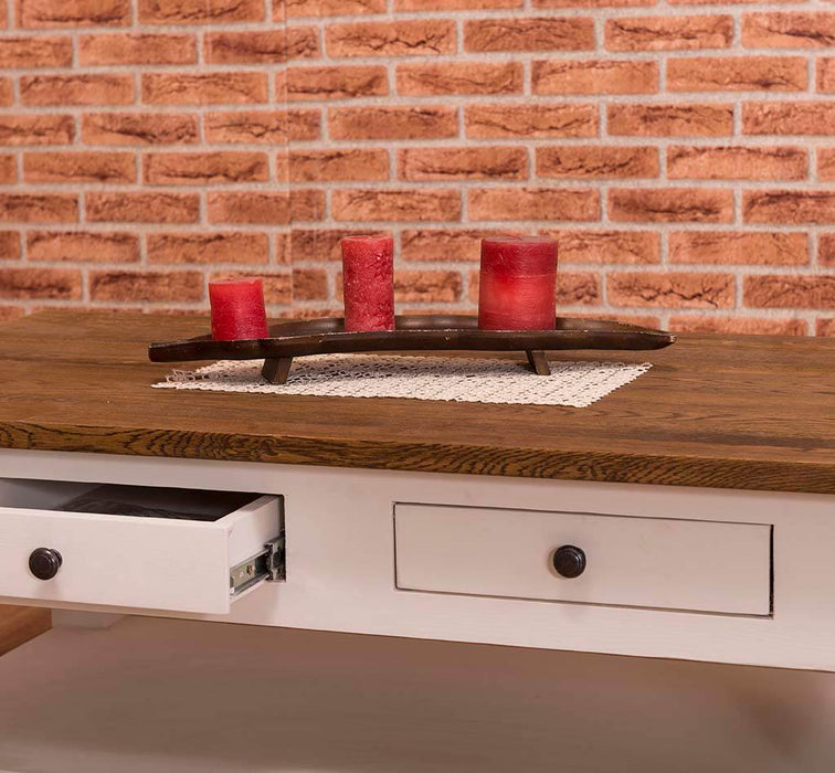 Couchtisch aus Massivholz mit zwei Schubladen - Kaffeetisch mit Tischplatte aus Eiche - Eiche | creme