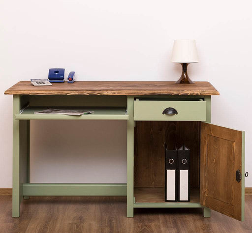 Schreibtisch aus Massivholz mit ausziehbarem Tastaturbrett | Computertisch | mit Eichenplatte - Eiche | weiß Antik