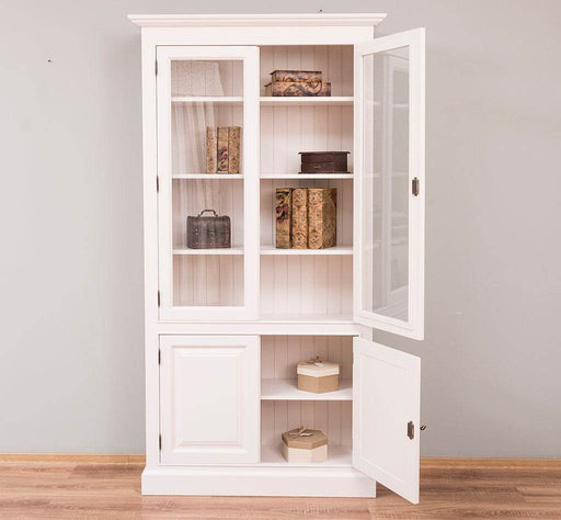 Vitrinenschrank aus Massivholz - Creme