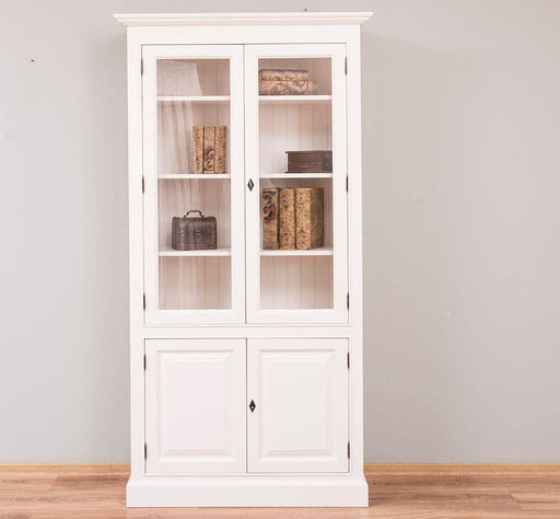 Vitrinenschrank aus Massivholz - Creme
